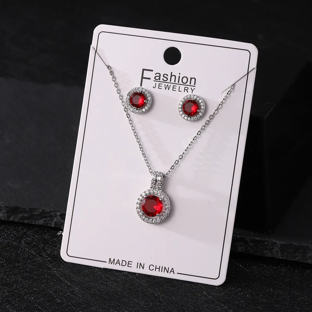 Women Fashion Simple Solid Color Zircon Earrings Necklace Two-Piece Set