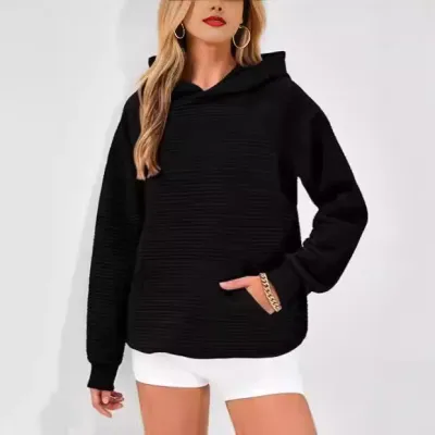 Women Casual Solid Color Long Sleeve Pocket Hoodies for Autumn and Winter