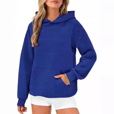 Women Casual Solid Color Long Sleeve Pocket Hoodies for Autumn and Winter