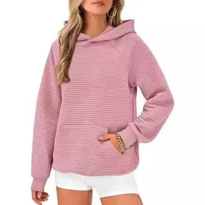 Women Casual Solid Color Long Sleeve Pocket Hoodies for Autumn and Winter