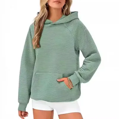 Women Casual Solid Color Long Sleeve Pocket Hoodies for Autumn and Winter