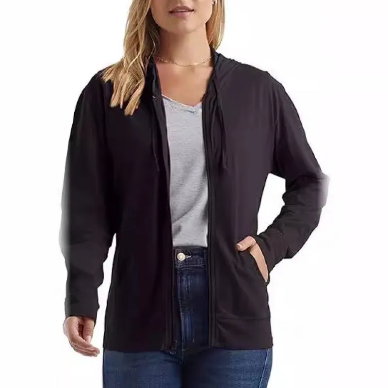 Women's Casual Autumn Winter Solid Color Long-Sleeve Zip-Up Hoodies