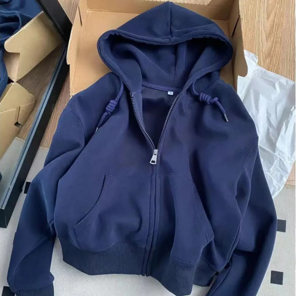 Women Casual Solid Color Long-Sleeve Zipper Fleece-Lined Hoodies