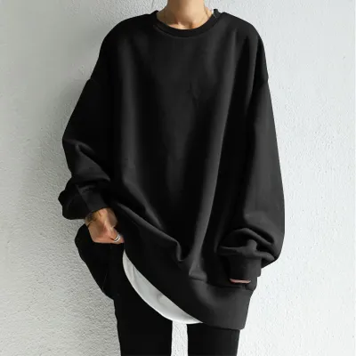 Women Casual Solid Color Round Neck Long Sleeve Loose Fit Sweatshirt