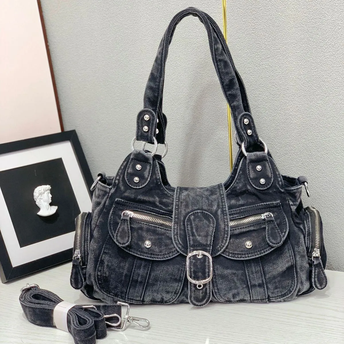 Women Retro Denim Large Capacity Shoulder Bag
