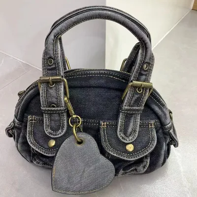 Women Fashion Casual Punk Washed Denim Portable Handbag Top Handle