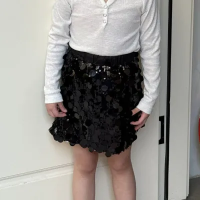 Kids Girls Cotton Solid Color Sequins A Line Skirt for Party School