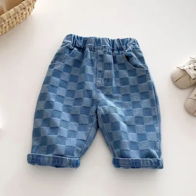 Kids Boys Fashion Casual Plaid Cotton Jeans