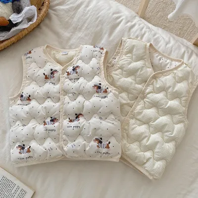 Kids Cotton Boys Girls Fashion Printed Warm Cotton Double-Sided Wear Vest