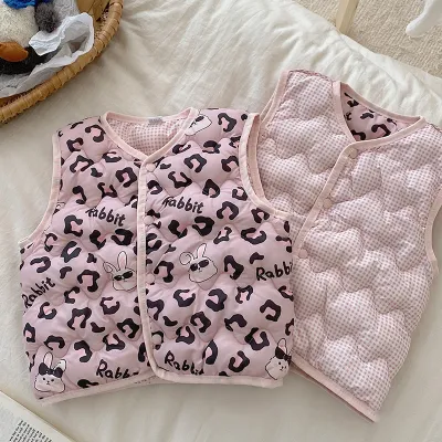 Kids Cotton Boys Girls Fashion Printed Warm Cotton Double-Sided Wear Vest