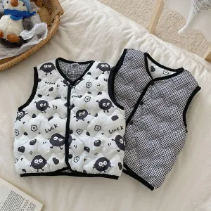Kids Cotton Boys Girls Fashion Printed Warm Cotton Double-Sided Wear Vest