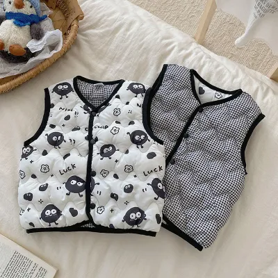 Kids Cotton Boys Girls Fashion Printed Warm Cotton Double-Sided Wear Vest