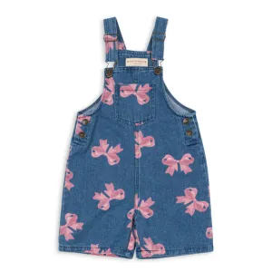 Kids Girls Fashion Cute Bowknot Printed Denim Jumpsuits Single-Breasted Casual Cotton Blend