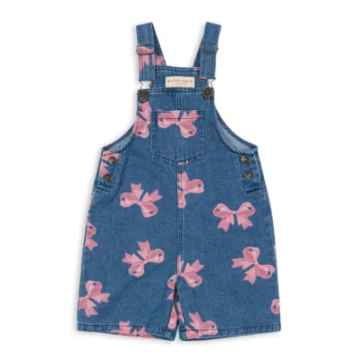 Kids Girls Fashion Cute Bowknot Printed Denim Jumpsuits Single-Breasted Casual Cotton Blend