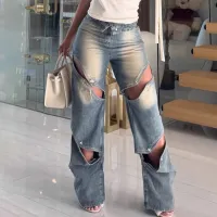 S-L Women Street Style High Waist Zipper Pocket Straight Jeans