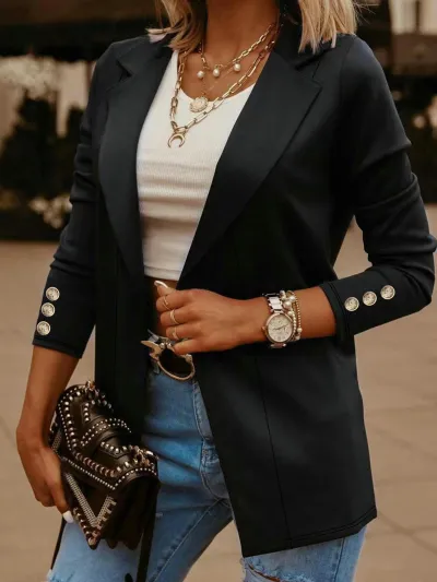 Women Casual Solid Color Lapel Long Sleeve Blazer