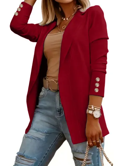 Women Casual Solid Color Lapel Long Sleeve Blazer