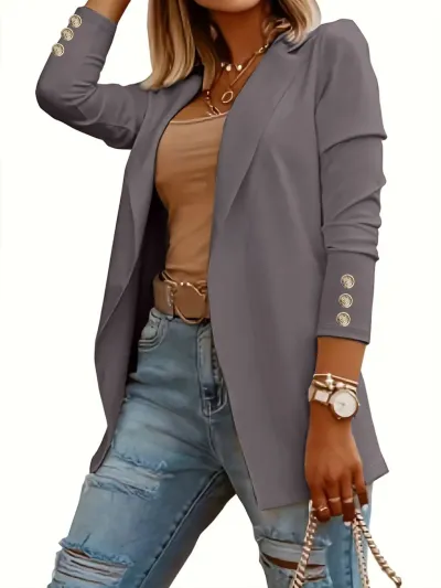 Women Casual Solid Color Lapel Long Sleeve Blazer