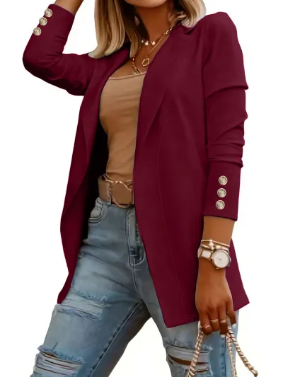 Women Casual Solid Color Lapel Long Sleeve Blazer