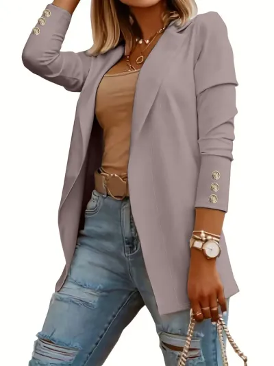 Women Casual Solid Color Lapel Long Sleeve Blazer
