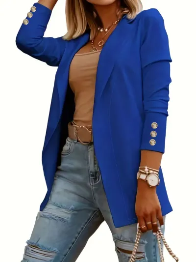 Women Casual Solid Color Lapel Long Sleeve Blazer