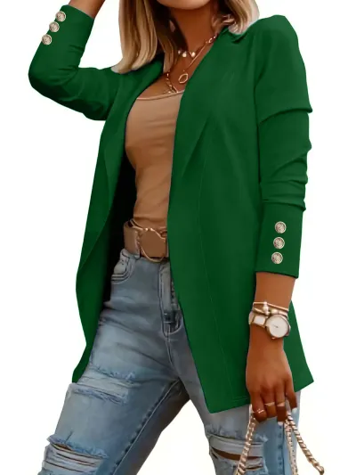 Women Casual Solid Color Lapel Long Sleeve Blazer