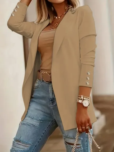 Women Casual Solid Color Lapel Long Sleeve Blazer