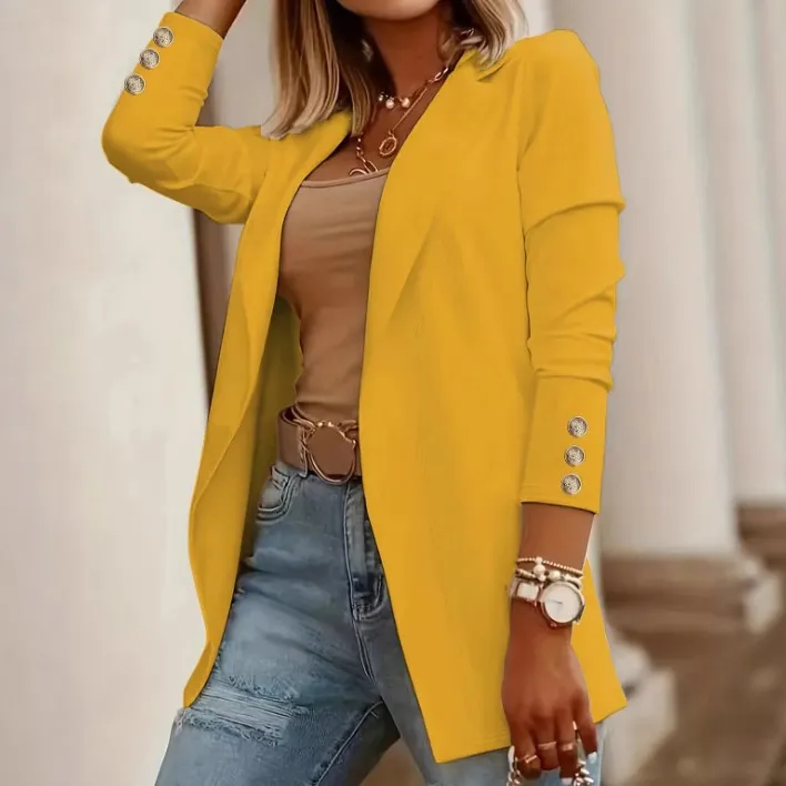 Women Casual Solid Color Lapel Long Sleeve Blazer