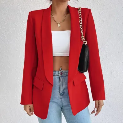 Women Casual Solid Color Lapel Long-Sleeve Blazer Coat
