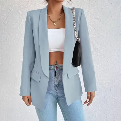 Women Casual Solid Color Lapel Long-Sleeve Blazer Coat