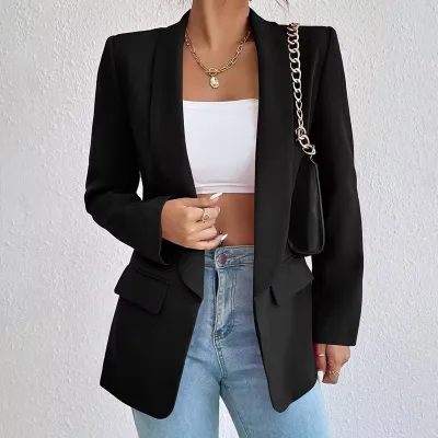 Women Casual Solid Color Lapel Long-Sleeve Blazer Coat