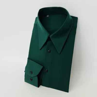Men Casual Solid Color Slim Fit Long Sleeve Pointed Collar Dress Shirts