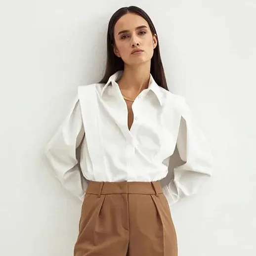Women Elegant Solid Color Lapel Long Sleeve Cardigan Blouse