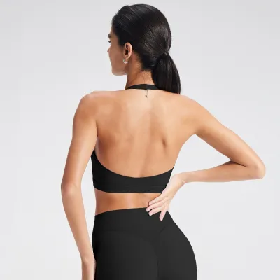 Women Solid Color Halter-Neck Sports Yoga Bra