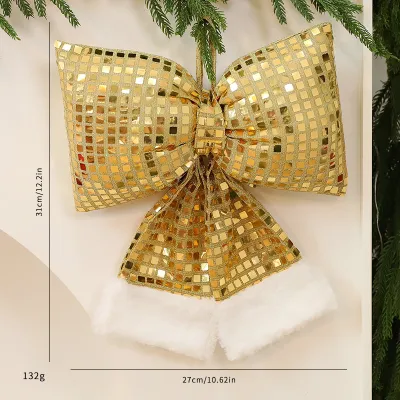Fashion Christmas Solid Color Mirror Bowknot Tree Decoration with Cloth Material