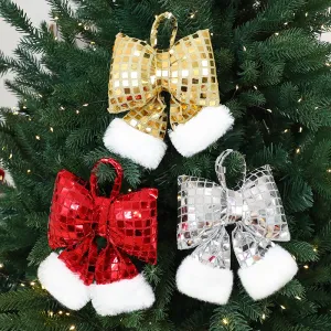 Fashion Christmas Solid Color Mirror Bowknot Tree Decoration with Cloth Material