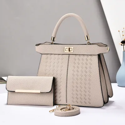 Women Simple Elegant Solid Color Large Capacity Tote Handbag Two-Piece Bag Set