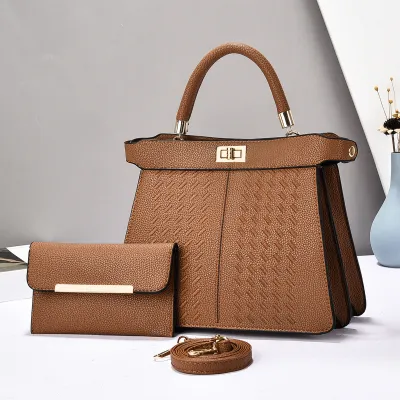 Women Simple Elegant Solid Color Large Capacity Tote Handbag Two-Piece Bag Set
