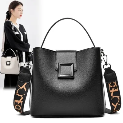 Women Fashion Casual Letter Printed Strap Bucket Handbag