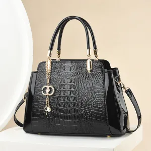 Women Fashion Casual Large Capacity Crocodile Pattern PU Handbag with Zipper Closure