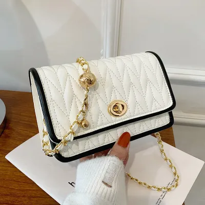 Women Fashion Elegant Small Square Chain PU Shoulder Bag 19x13x6.5cm