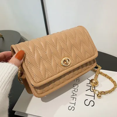 Women Fashion Elegant Small Square Chain PU Shoulder Bag 19x13x6.5cm