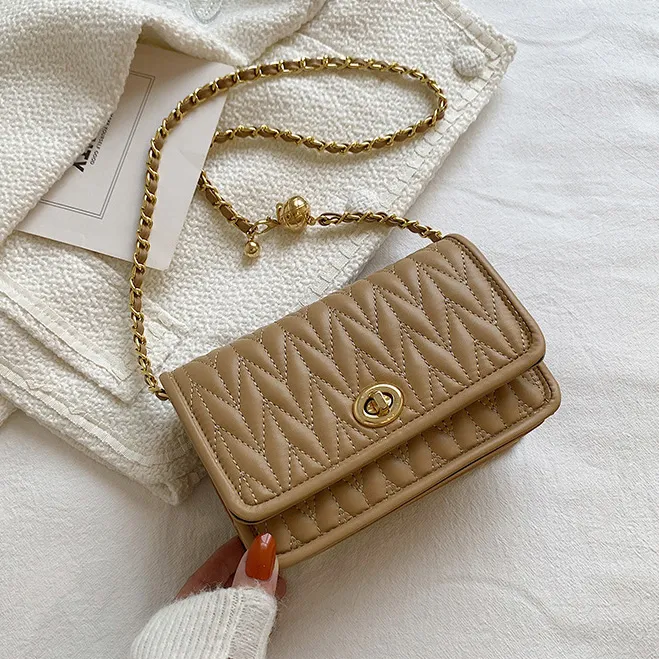 Women Fashion Elegant Small Square Chain PU Shoulder Bag 19x13x6.5cm
