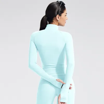 Women's Casual Yoga Sports Jacket - Long Sleeve Zipper Thin Nylon Spandex