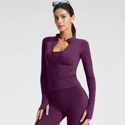Women's Casual Yoga Sports Jacket - Long Sleeve Zipper Thin Nylon Spandex