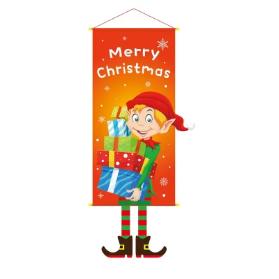 Creative Cartoon Printed Christmas Hanging Flag Party Decorations 110x40cm Cloth