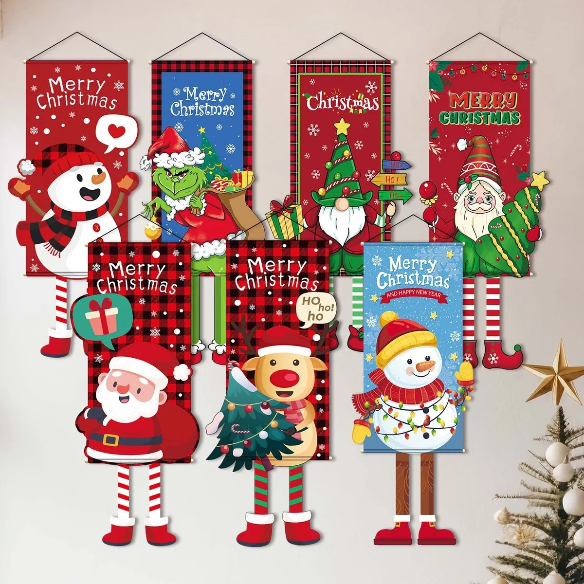 Creative Cartoon Printed Christmas Hanging Flag Party Decorations 110x40cm Cloth