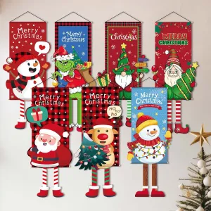 Creative Cartoon Printed Christmas Hanging Flag Party Decorations 110x40cm Cloth