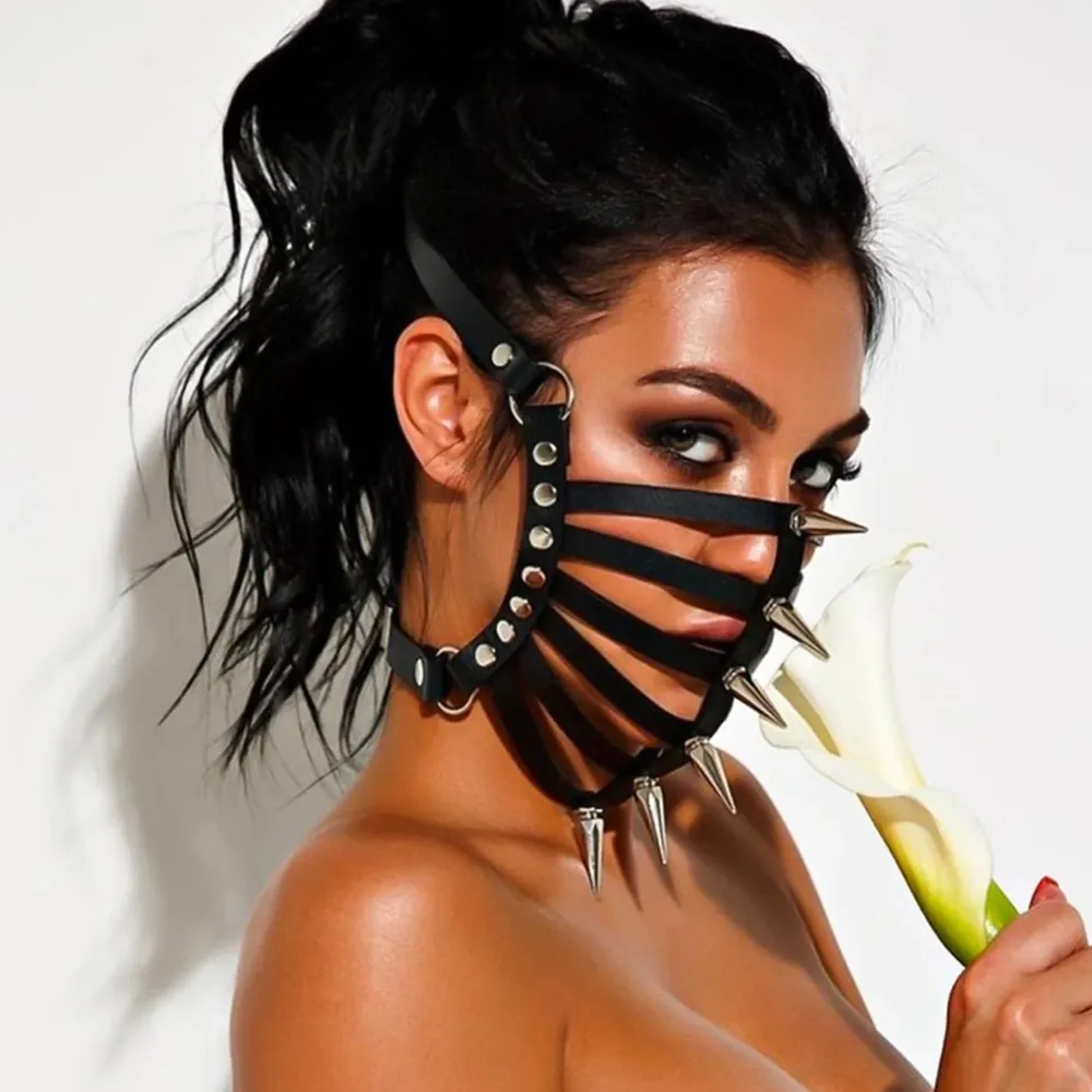 Fashion Leather Rivet Mask Sexy Lingerie Accessories