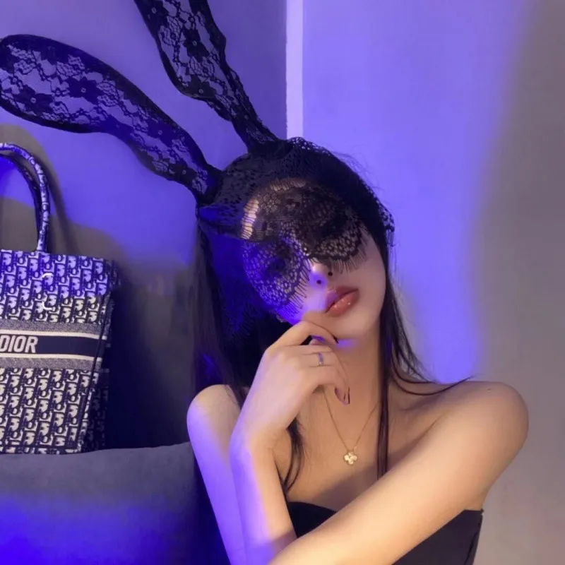 Women Fashion Solid Color Lace Rabbit Ear Veil Hair Band Sexy Lingerie Accessories